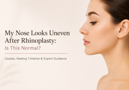 Uneven nose after rhinoplasty showing post-surgery recovery and healing process