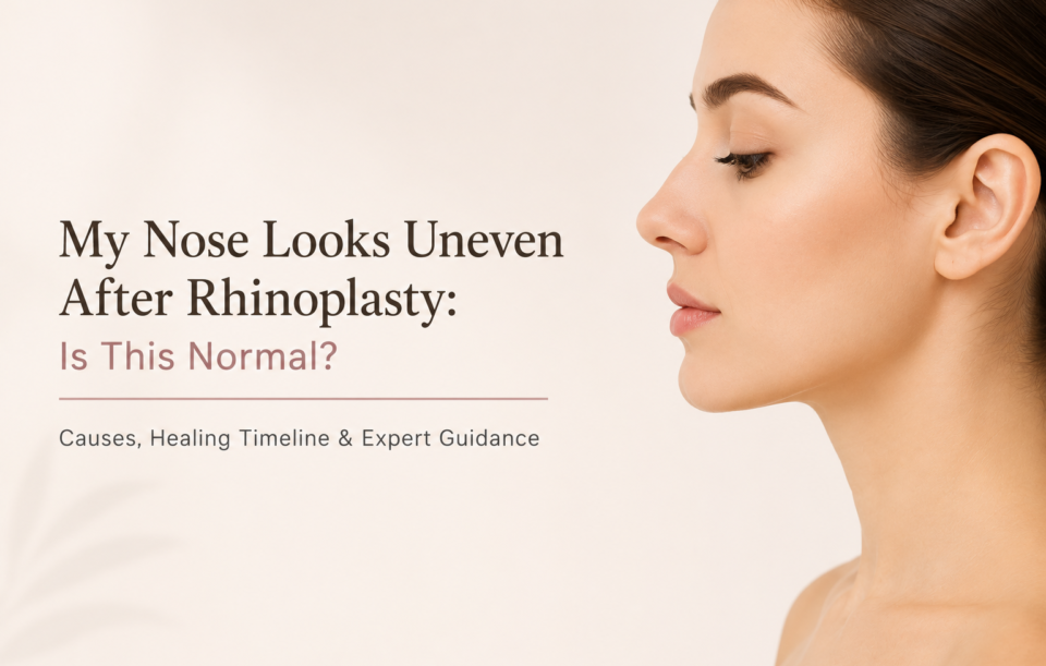 Uneven nose after rhinoplasty showing post-surgery recovery and healing process