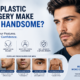Male plastic surgery and facial enhancement infographic banner
